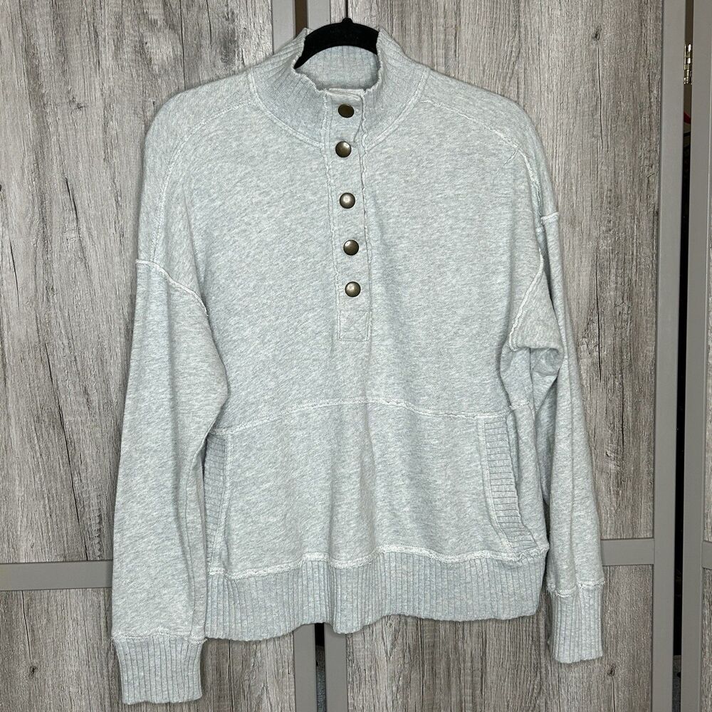 Aerie Sweatshirt Size XS Oversized Mock Neck Pockets Gray Athleisure